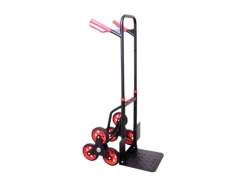 Bauzubehör|Baugeräte*PROREGAL Klappbarer Profi-Treppensteiger TAURUS 150 HxBxT 110 x 45 x 61 cm Traglast 150 kg Stahlrahmen Ergonomische Griffe TPR-Gummiräder Rot-Schwarz