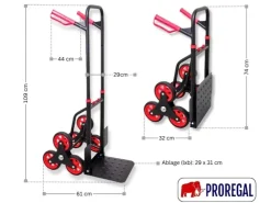 Bauzubehör|Baugeräte*PROREGAL Klappbarer Profi-Treppensteiger TAURUS 150 HxBxT 110 x 45 x 61 cm Traglast 150 kg Stahlrahmen Ergonomische Griffe TPR-Gummiräder Rot-Schwarz