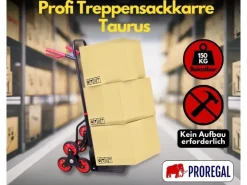 Bauzubehör|Baugeräte*PROREGAL Klappbarer Profi-Treppensteiger TAURUS 150 HxBxT 110 x 45 x 61 cm Traglast 150 kg Stahlrahmen Ergonomische Griffe TPR-Gummiräder Rot-Schwarz