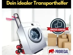 Bauzubehör|Baugeräte*PROREGAL Klappbarer Profi-Treppensteiger TAURUS 150 HxBxT 110 x 45 x 61 cm Traglast 150 kg Stahlrahmen Ergonomische Griffe TPR-Gummiräder Rot-Schwarz