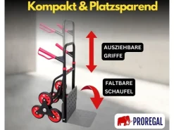 Bauzubehör|Baugeräte*PROREGAL Klappbarer Profi-Treppensteiger TAURUS 150 HxBxT 110 x 45 x 61 cm Traglast 150 kg Stahlrahmen Ergonomische Griffe TPR-Gummiräder Rot-Schwarz