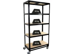 Möbelbauplatten*PROREGAL Kommissionierwagen BÜFFEL Fahrbares Kommissionierregal 192x90x50cm 5 Ebenen Fachlast 50kg 2x Mit Feststellbremse Schwarz