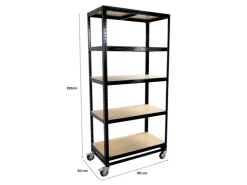 Möbelbauplatten*PROREGAL Kommissionierwagen BÜFFEL Fahrbares Kommissionierregal 192x90x50cm 5 Ebenen Fachlast 50kg 2x Mit Feststellbremse Schwarz