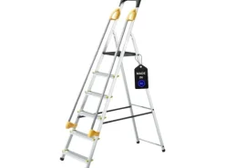 Handläufe*PROREGAL Stufenstehleiter mit Werkzeugablage & Handlauf Economy Basic Einseitig Begehbar 6 Stufen Arbeitshöhe 3,19 m Traglast 150 kg
