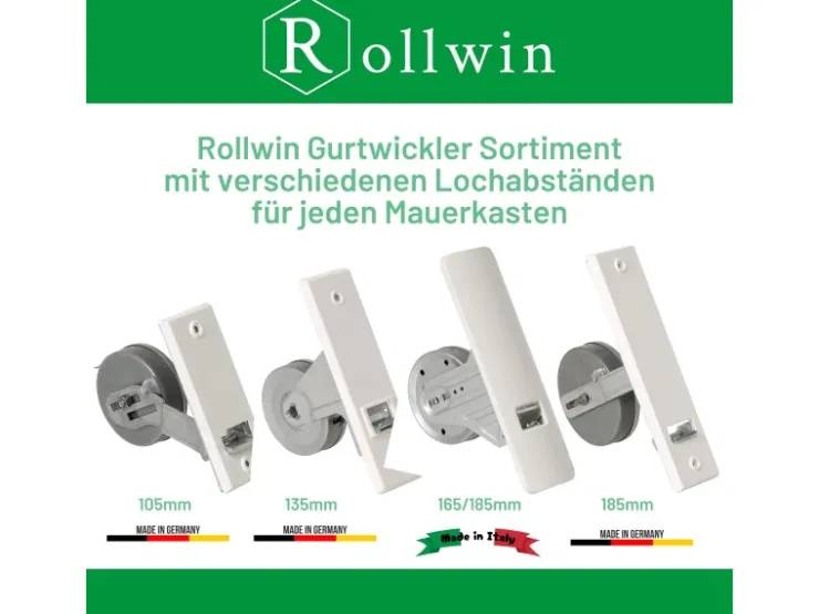 Mauerkasten^Rollwin Rolladen Gurtwickler Unterputz 165mm bis 185mm Lochabstand Anpassbar Für Mauerkasten Mit Gurtwickler Blende zum Clippen Weiß Ohne Gurt