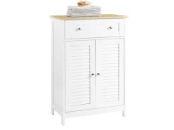 SoBuy Lamellentüren^Badkommode mit Schublade Badezimmerschrank Sideboard Flurschrank FRG238-WN