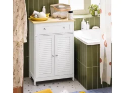 SoBuy Lamellentüren^Badkommode mit Schublade Badezimmerschrank Sideboard Flurschrank FRG238-WN