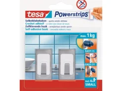 Tesa Musterfliesen^Selbstklebehaken Metall-Weiß rechteckig 2 Stück mit 4 x Powerstrips Small