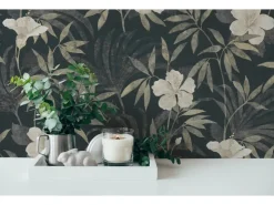 AS-Creation Musterfliesen^Vliestapete Blumen Dschungel Matt Leicht Strukturiert Braun Grau FSC®