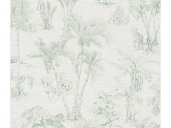 AS-Creation Musterfliesen^Vliestapete Dschungel Matt Leicht Strukturiert Grau Grün FSC®