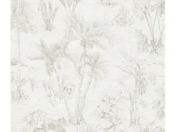 AS-Creation Musterfliesen^Vliestapete Dschungel Matt Leicht Strukturiert Beige Grau FSC®