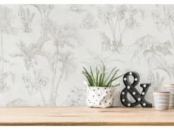 AS-Creation Musterfliesen^Vliestapete Dschungel Matt Leicht Strukturiert Beige Grau FSC®